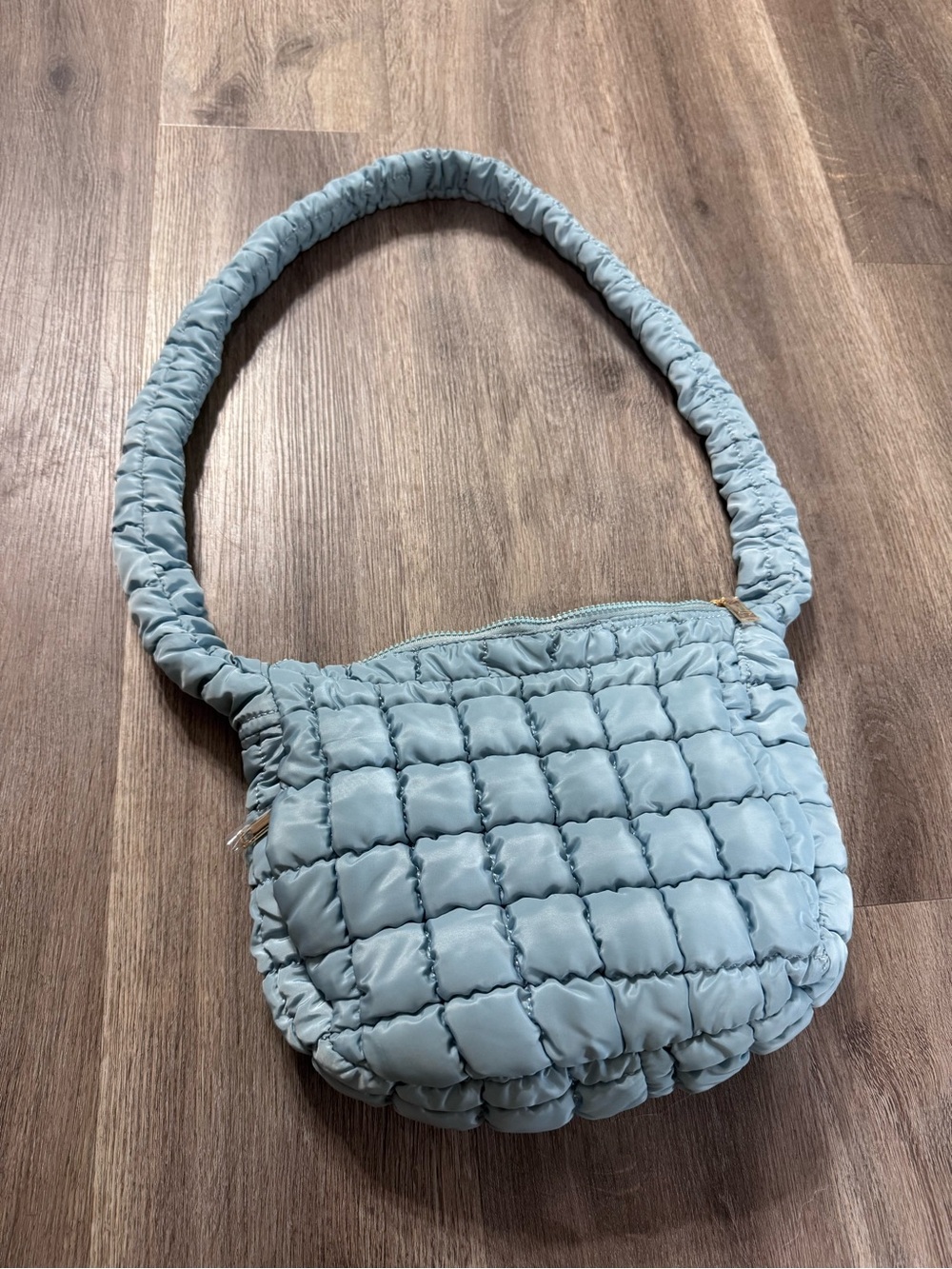 Urban Expressions Light Blue Quilted Shoulder Bag with Ruched Strap